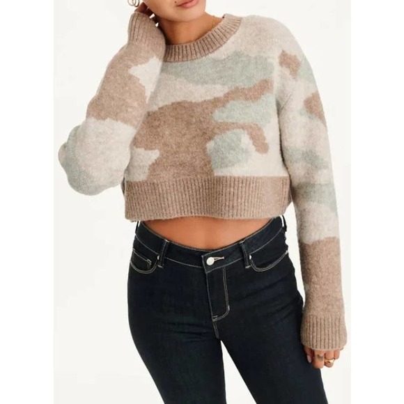 Women's DNKY Camo Camo Pullover Boxy Cropped Sweater Size XL - Picture 11 of 11